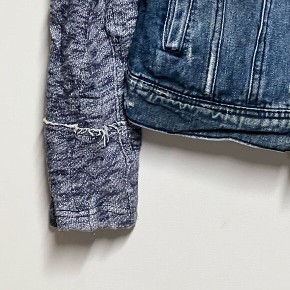 Free People Mixed Media Space Dye Knit Hooded Denim Jean Jacket Blue Size XS - Picture 8 of 10